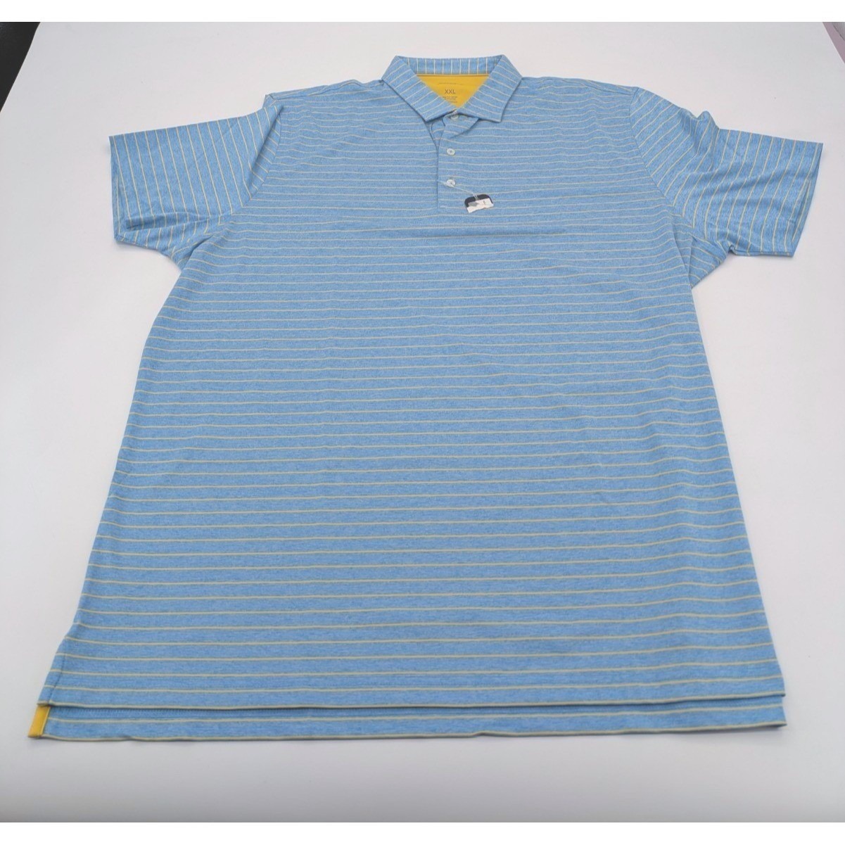 Johnnie-O Polo Shirt Mens Xxl Blue Yellow Striped Golf Performance Short Sleeve
